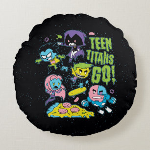 Teen Titans Go!   Gnarly 90's Pizza Graphic Round Cushion