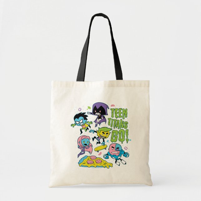 Teen Titans Go! | Gnarly 90's Pizza Graphic Tote Bag (Front)