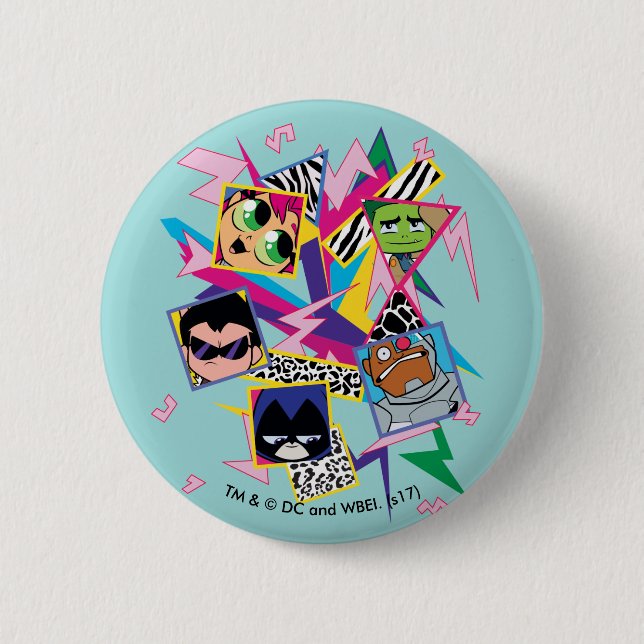Teen Titans Go! | Retro 90's Group Collage 6 Cm Round Badge (Front)