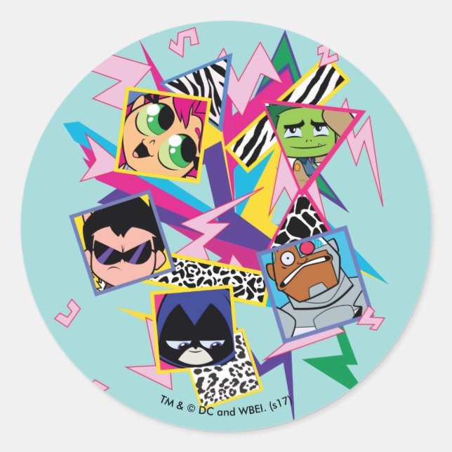 Teen Titans Go! | Retro 90's Group Collage Classic Round Sticker (Front)