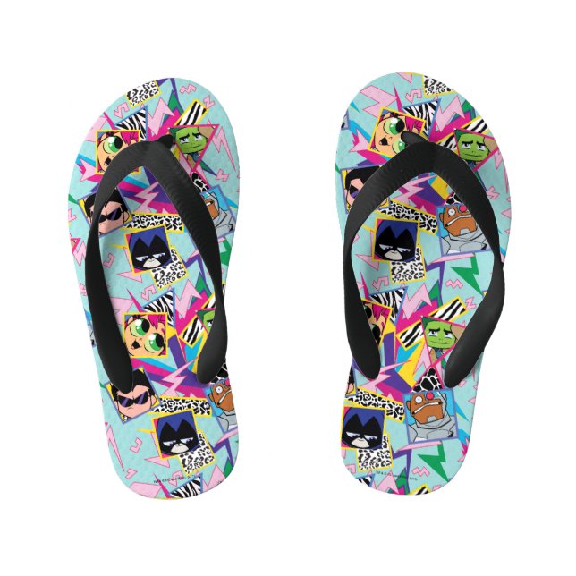 Teen Titans Go! | Retro 90's Group Collage Kid's Flip Flops (Footbed)