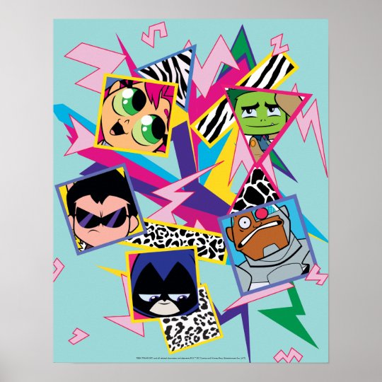 Teen Titans Go Retro 90 S Group Collage Poster Zazzle Co Uk