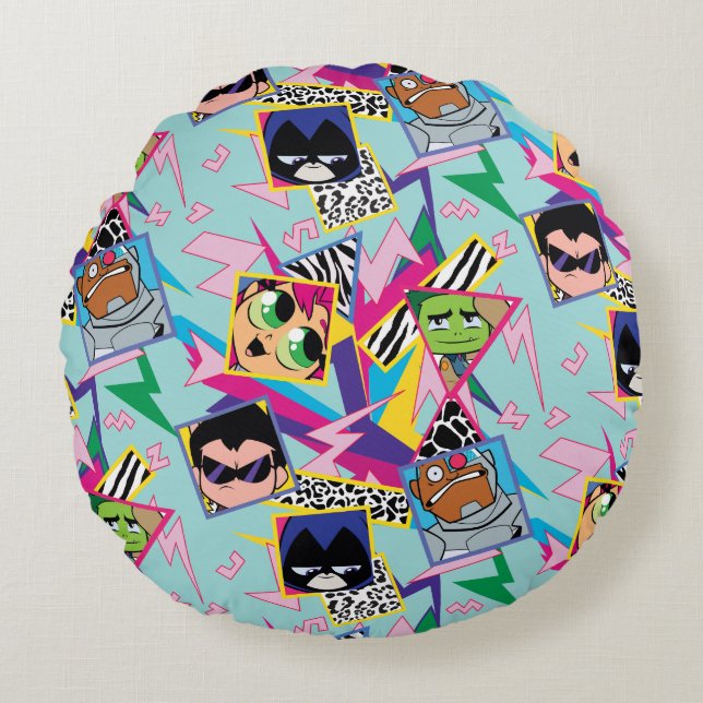 Teen Titans Go! | Retro 90's Group Collage Round Cushion (Front)