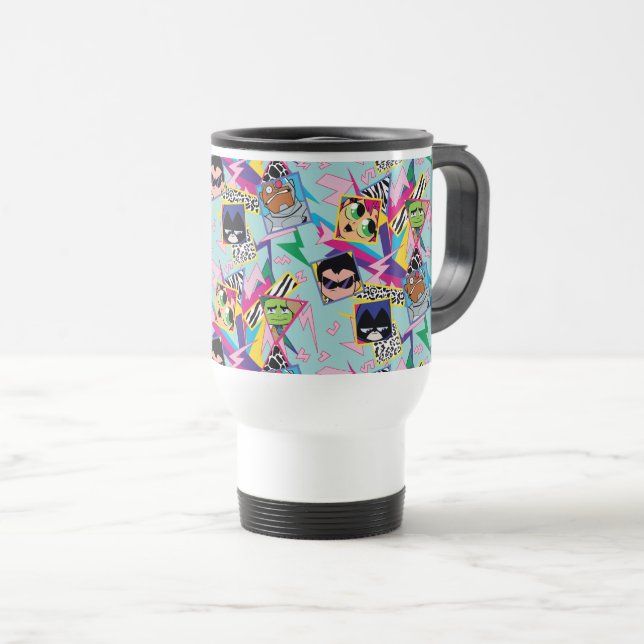 Teen Titans Go! | Retro 90's Group Collage Travel Mug (Front Right)