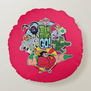 Teen Titans Go!   Team Group Graphic Round Cushion