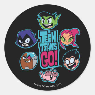 Teen Titans Go!   Titans Head Pattern Classic Round Sticker