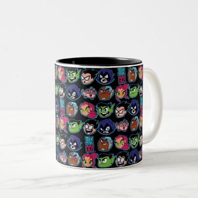 Teen Titans Go! | Titans Head Pattern Two-Tone Coffee Mug (Front Right)