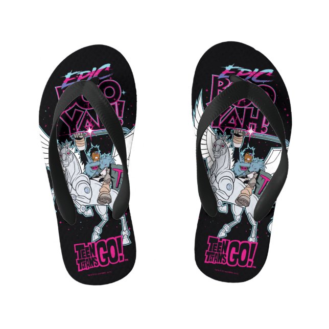 Teen Titans Go! | Warrior Cyborg Riding Pegasus Kid's Flip Flops (Footbed)