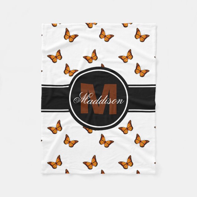 Teen Tween Girls Personalised Monarch Butterfly Fleece Blanket (Front)
