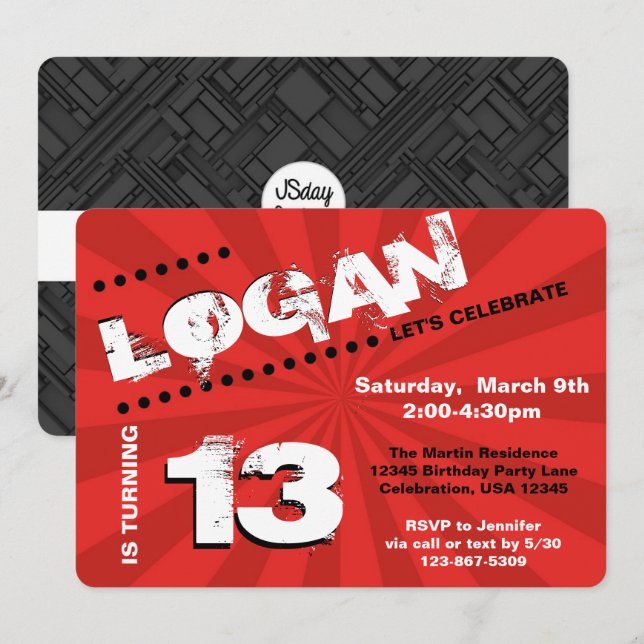 Teen/Tween Graffiti Wall Birthday Boy Party Invitation (Front/Back)