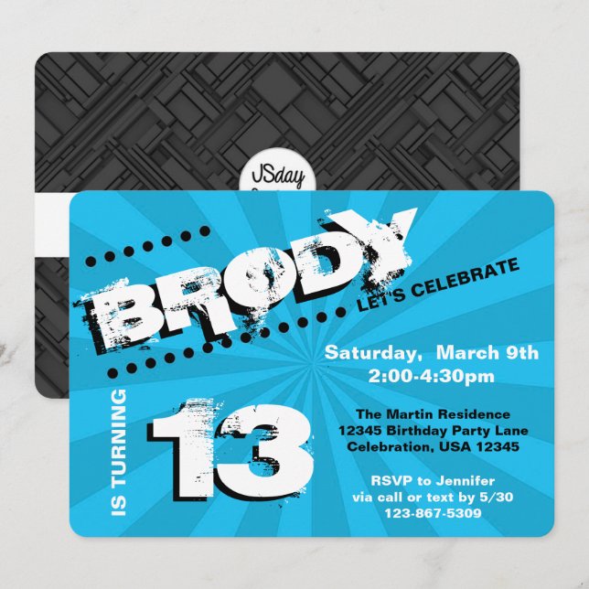 Teen/Tween Graffiti Wall Birthday Boy Party Invitation (Front/Back)