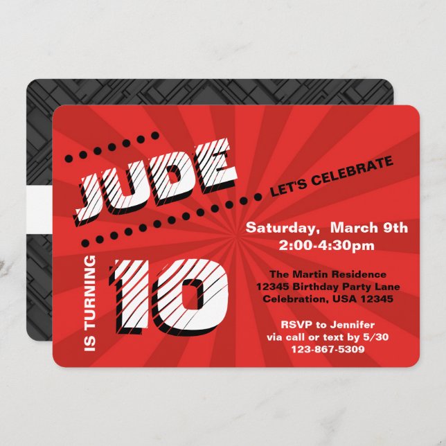 Teen/Tween Graffiti Wall Birthday Boy Party Invitation (Front/Back)