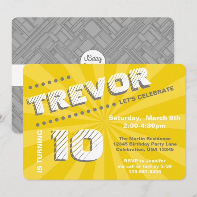 Teen/Tween Graffiti Wall Birthday Boy Party Invitation (Front/Back)
