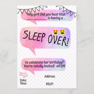 Teen Tween Sleeopver Birthday Party Invitation