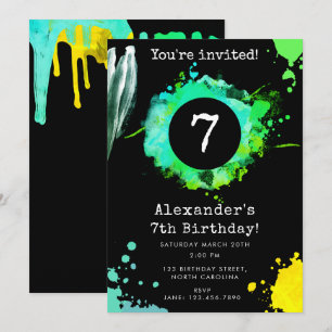 Teen Tween Young Boy Any Age Neon Birthday Party Invitation