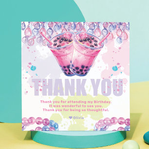 Teenage Birthday Boba Bubble Tea  Thank You Card