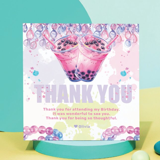 Teenage Birthday Boba Bubble Tea  Thank You Card (Creator Uploaded)