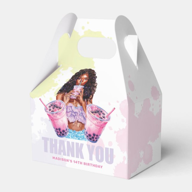Teenage Boba Tea Custom African American Birthday Favour Box (Front Side)