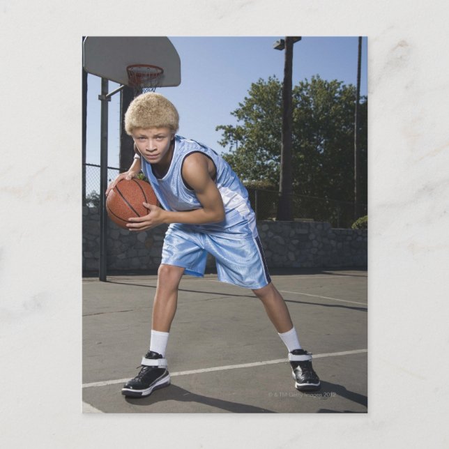 Teenage boy on basketball court 2 postcard (Front)