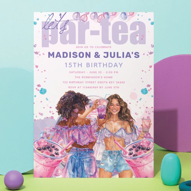 Teenage Double Boba Bubble Tea Birthday Invitation (Creator Uploaded)