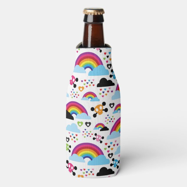 Teenage emo rainbow skull background bottle cooler (Bottle Front)