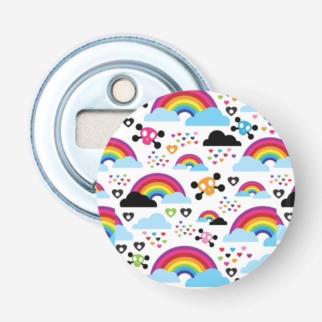 Teenage emo rainbow skull background bottle opener (Front)