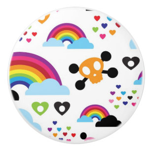 Teenage emo rainbow skull background ceramic knob