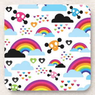 Teenage emo rainbow skull background coaster