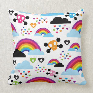 Teenage emo rainbow skull background cushion