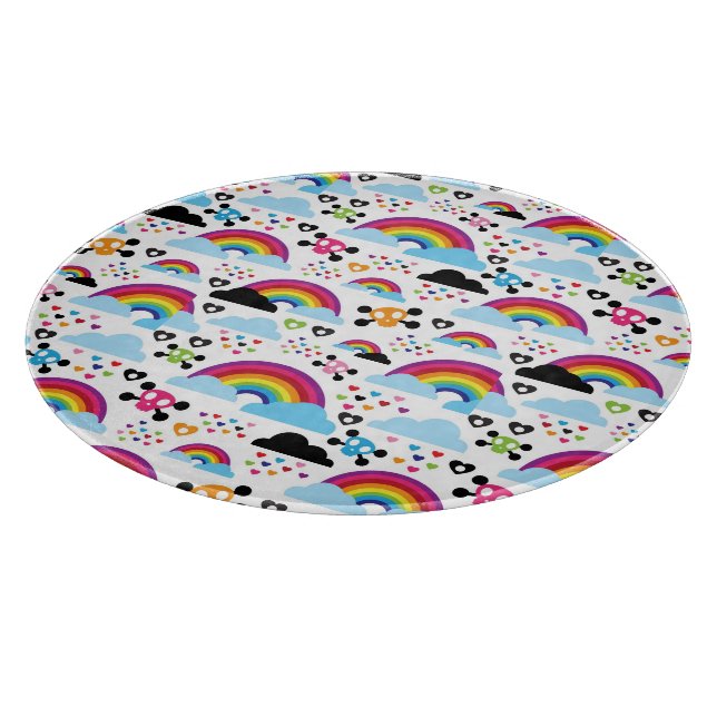 Teenage emo rainbow skull background cutting board (Corner)