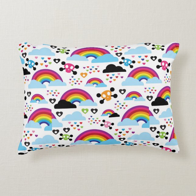 Teenage emo rainbow skull background decorative cushion (Front)