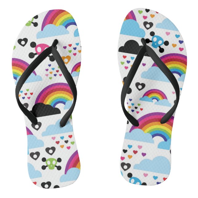 Teenage emo rainbow skull background flip flops (Footbed)