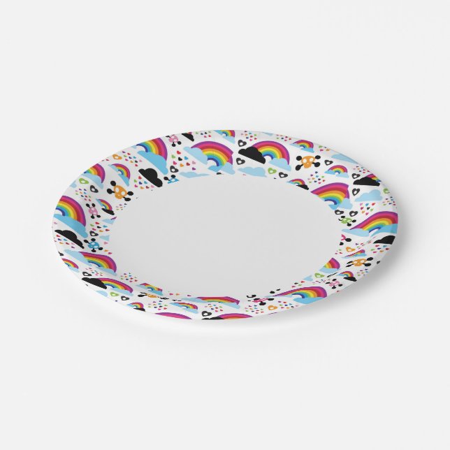 Teenage emo rainbow skull background paper plate (Angled)