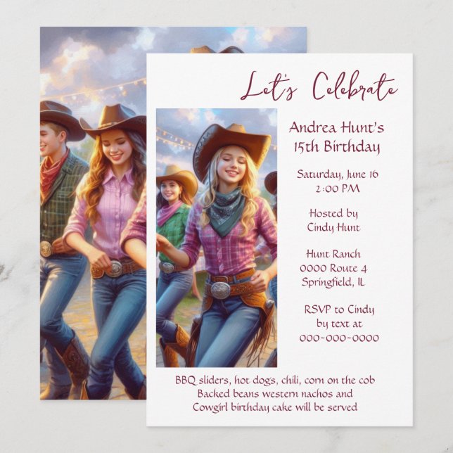 Teenage Girl 15th Birthday Party  Invitation (Front/Back)