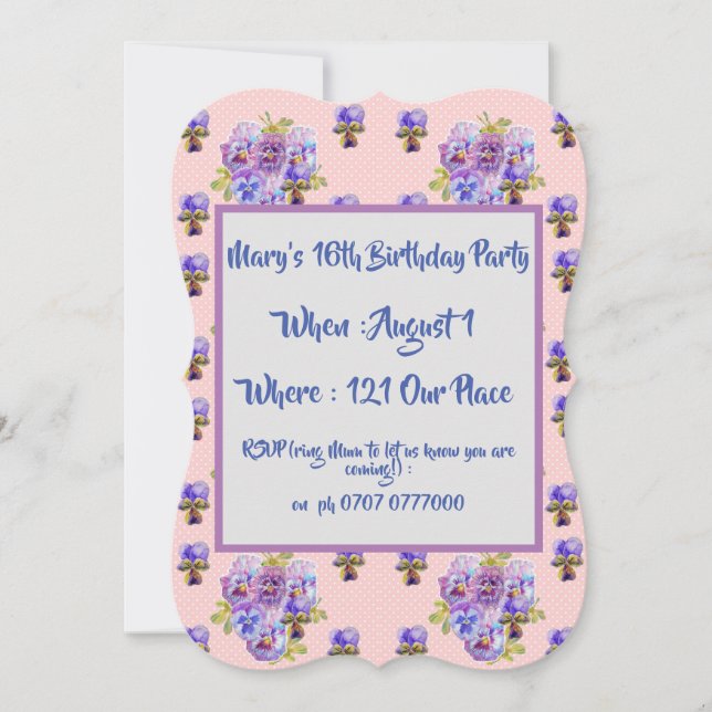 Teenage Girls Pink Floral Birthday Invitation (Front)