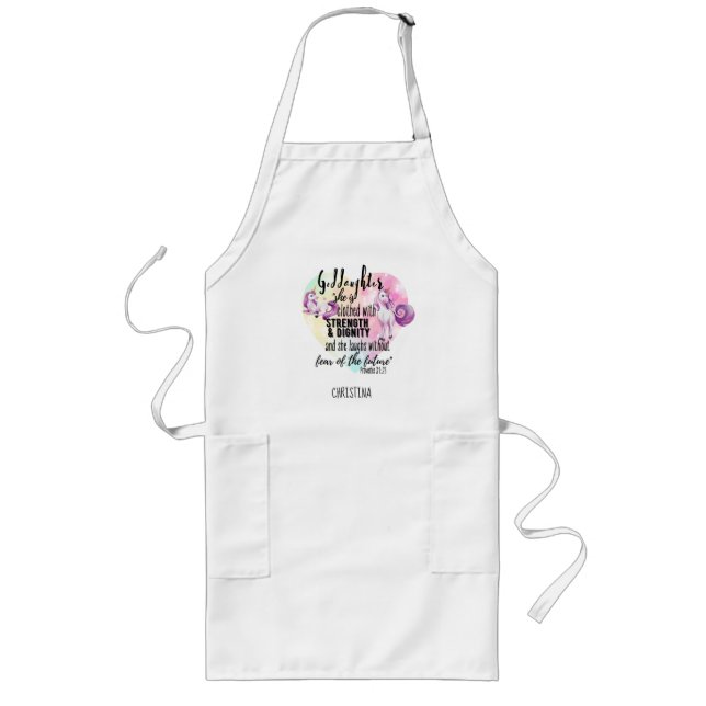 Teenage Goddaughter Gift Pink Unicorn Proverb Cute Long Apron (Front)