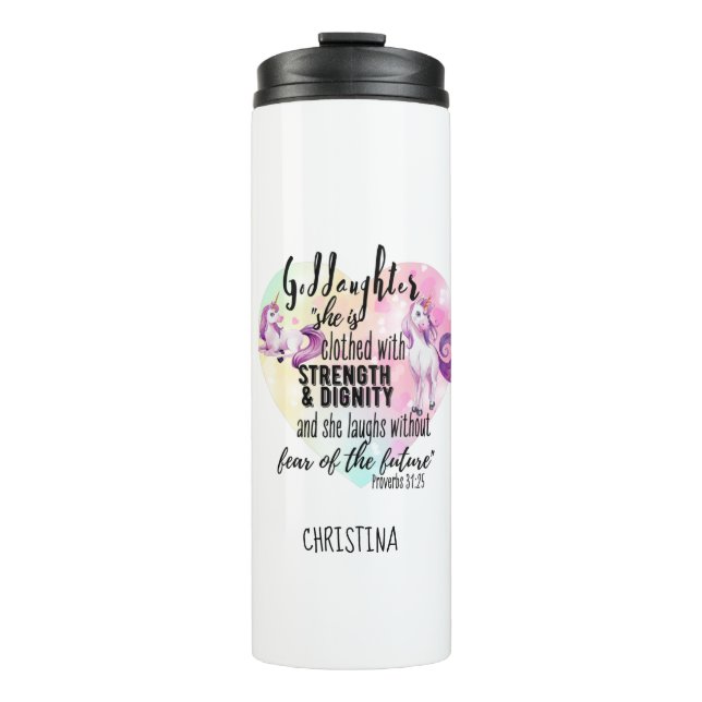 Teenage Goddaughter Gift Pink Unicorn Proverb Cute Thermal Tumbler (Front)