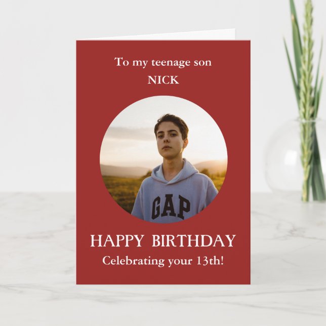 Teenage Son Photo 13th Birthday Card (Front)