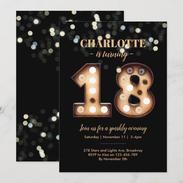 Teenage Sparkly 18th birthday invitation (Front/Back)