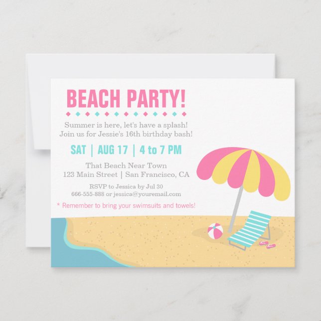 Teenage Summer Beach Birthday Party Invitation (Front)