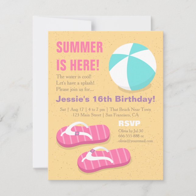 Teenage Summer Flip Flop Beach Birthday Party Invitation (Front)