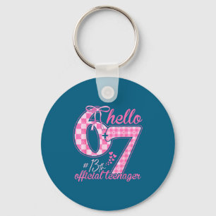 Teenager 13th birthday six seven pink coquette bow key ring