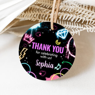 Teenager Neon Thirteenth Birthday Party Round Favour Tags