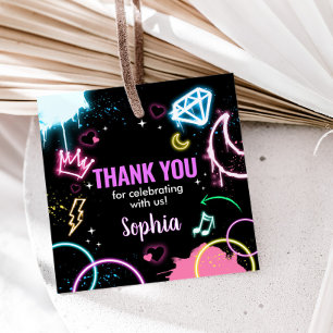Teenager Neon Thirteenth Birthday Party Square Favour Tags
