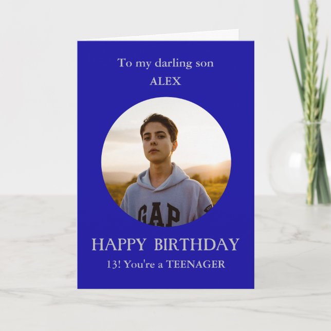 Teenager photo birthday card to son, 13 year old (Front)