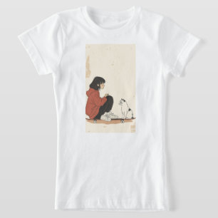 Teenager sitting on skateboard and next to his cat T-Shirt