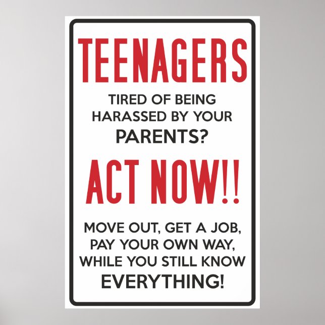 Teenagers, Tired of Being Harassed? Act Now!! Poster (Front)