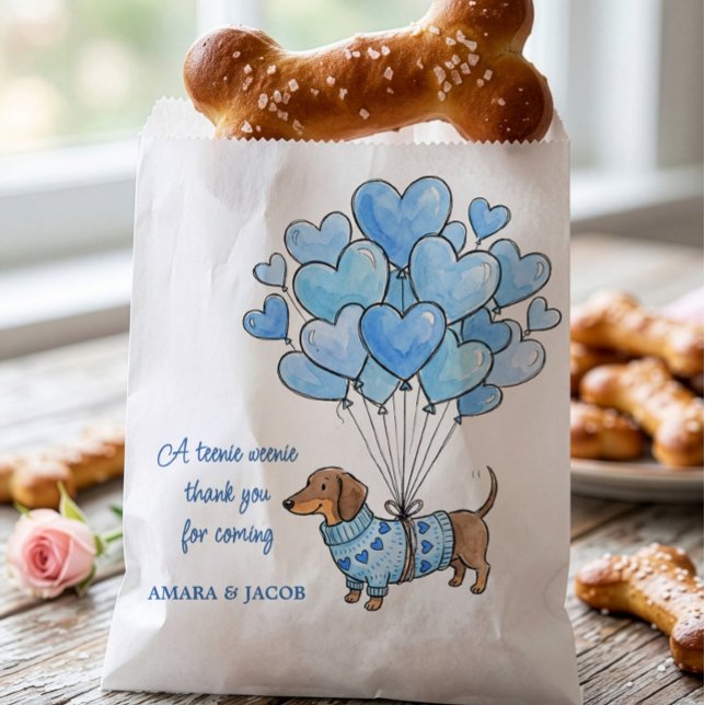 Teenie Weenie Thank You Dachshund Baby Boy Doggie Favour Bags (Favor  "doggie" Bags - Teenie Weenie Sweetheart Dachshund Gender Reveal collection by Darling & May)