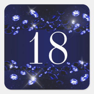 Teen's 18th Birthday Blue Black Sparkly Diamond Square Sticker