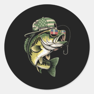 Teens boy camo bass fishing american flag fishing classic round sticker